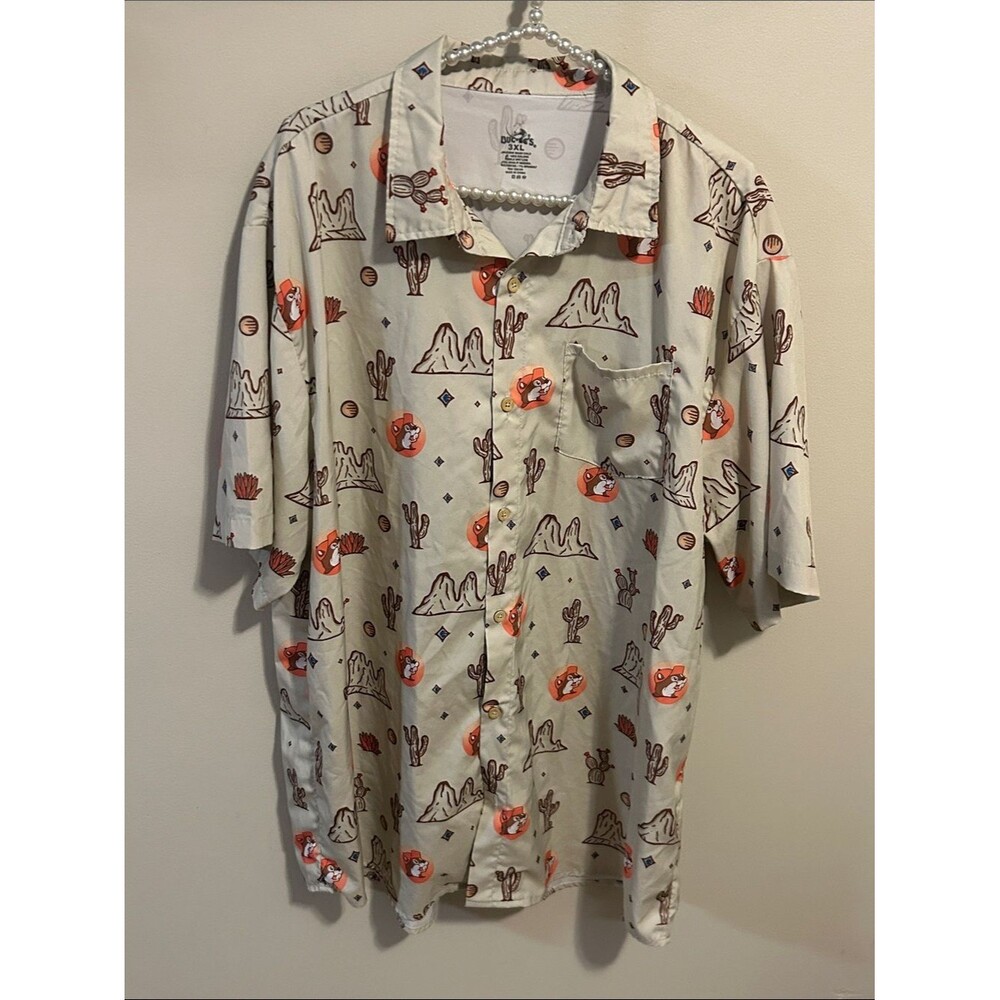 Buc-ee’s Desert Camper Men’s 3XL Short Sleeve Button Up Shirt Cactus Beaver